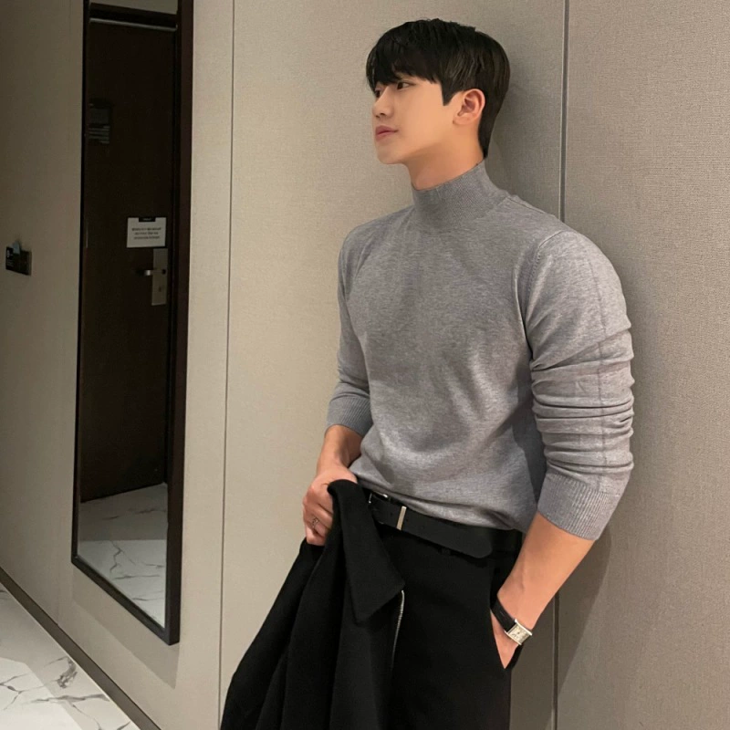 Американский свитер с половинным вырезом для мужчин с длинными рукавами