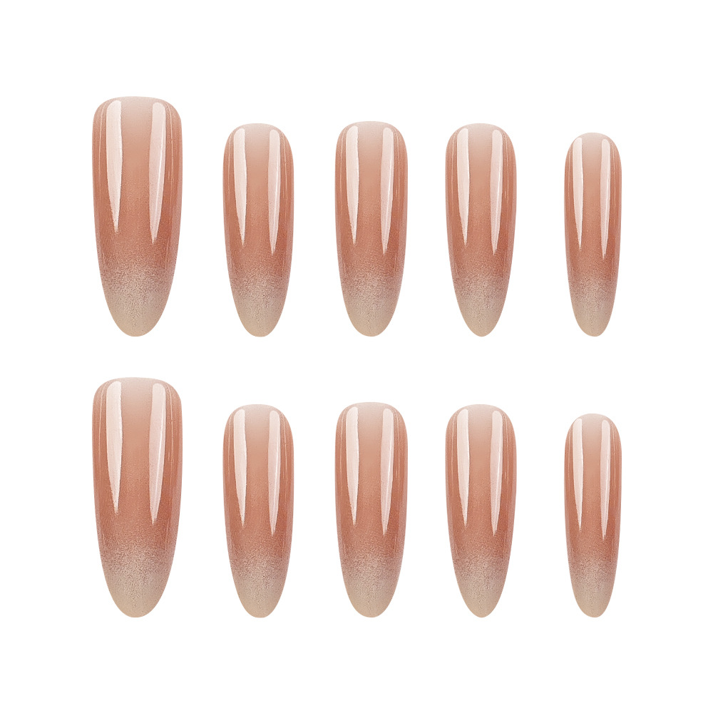 Nude rosa degradado manicura ovalada larga, temperamento suave y dulce, uñas portátiles hechas a mano, parche de uñas de 10 piezas