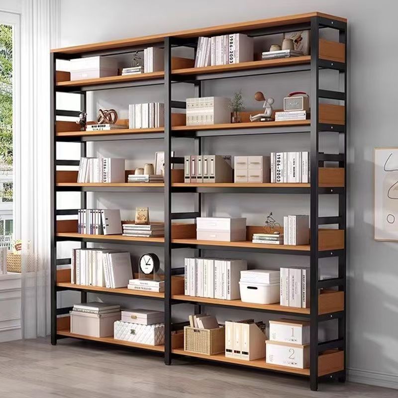 Bookshelf Floor-Standing Storage Rack Simple Living Room Steel Wood Multi-Layer Shelf File Storage Bookcase Iron Multi-Layer Storage Rack
