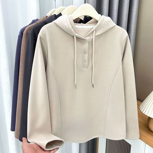 Autumn and Winter 100kg Fat Sister Versatile Thickeneded Warm Hooded Pure Color Sweatshirt Plus Size Women's Casual Hoodie 1226