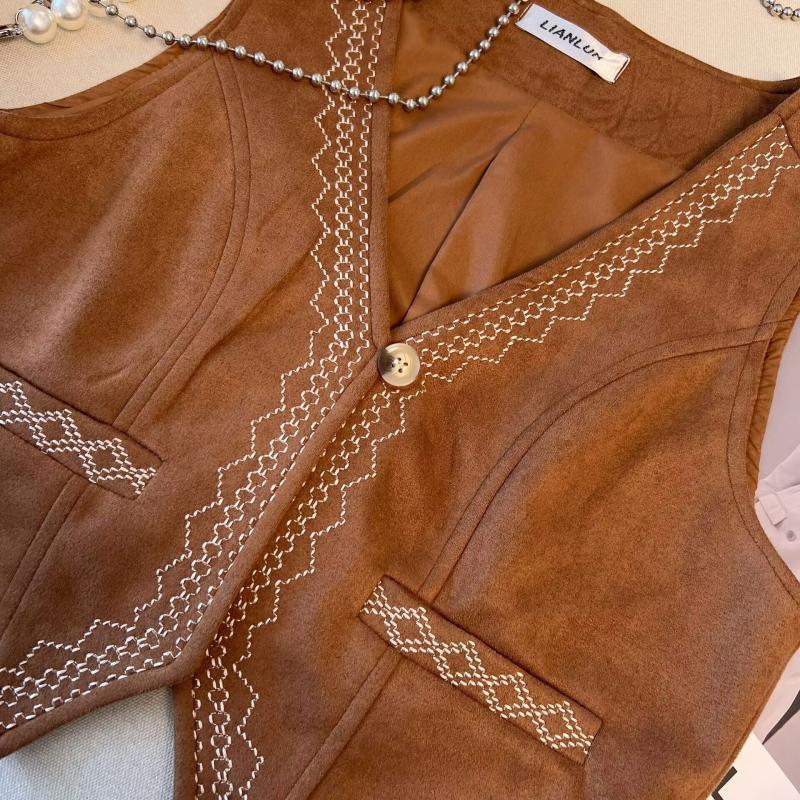 [6914 People] Bohemian Retro Heavy Embroider Vest Buckskin Vest Women's Travel Wear Western Cow