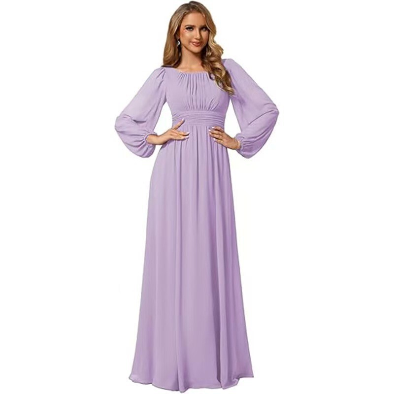 European and American Amazon long puff sleeve gown, long dress for parties, balls, and events, niche fashion lantern sleeve evening dress