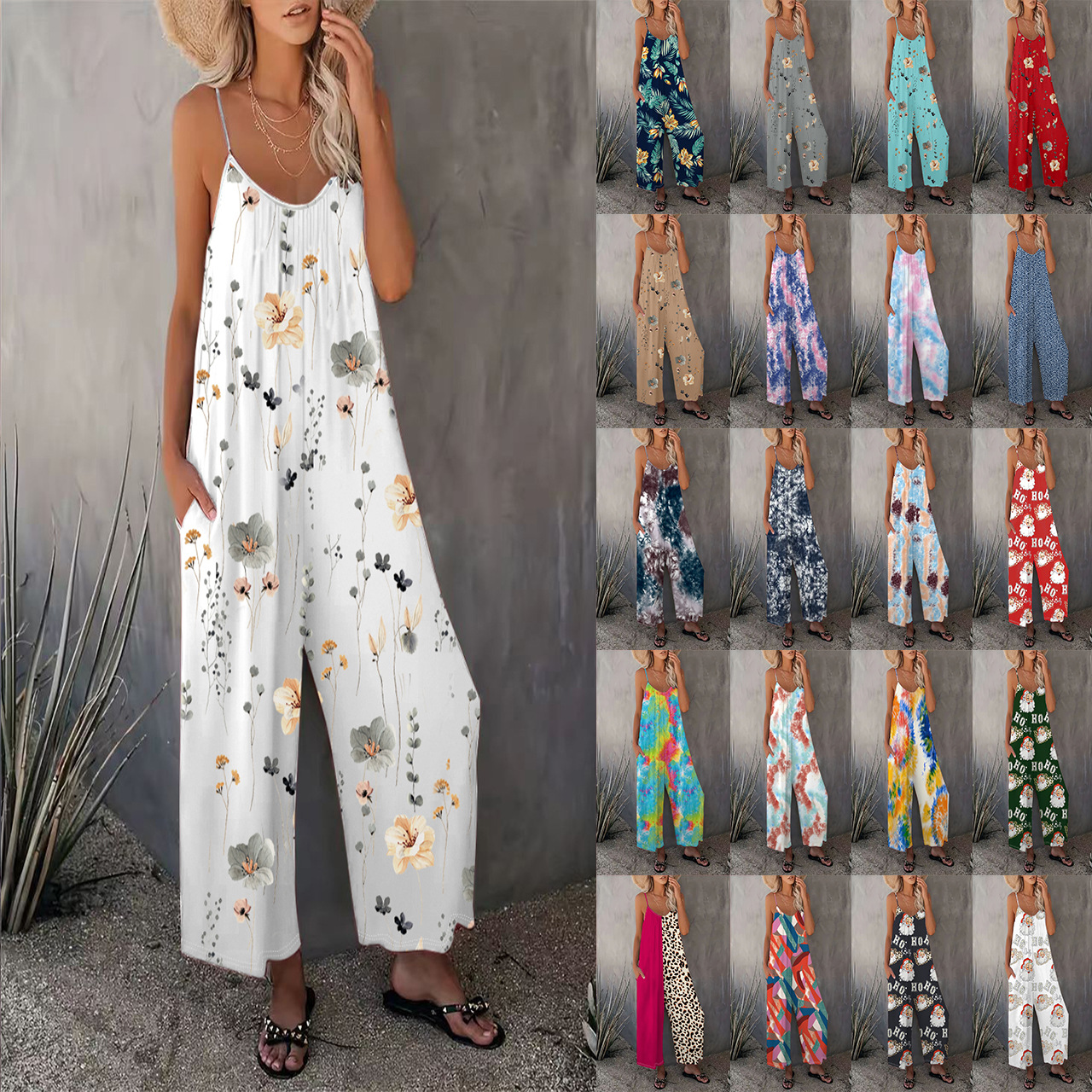 European and American Cross-Border 2025 Spring/Summer Casual Women's Strap Jumpsuit Autumn New Printed Sleeveless Jumpsuit for Women