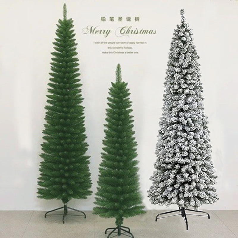 Nuevo árbol de Navidad de PVC puro transfronterizo flocado nieve verde cifrado DIY decoración mini árbol de lápiz fábrica mayorista