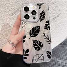 工厂直销手绘树叶iPhone17pro高级感手机壳苹果16羽纱15大孔硬壳