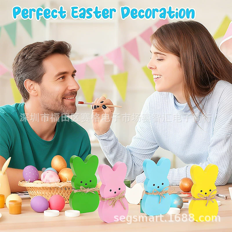Кросс-бордер Easter украшения цветной заяц деревянная светящаяся вывеска LED вывеска для темы вечеринки на столе/на стене