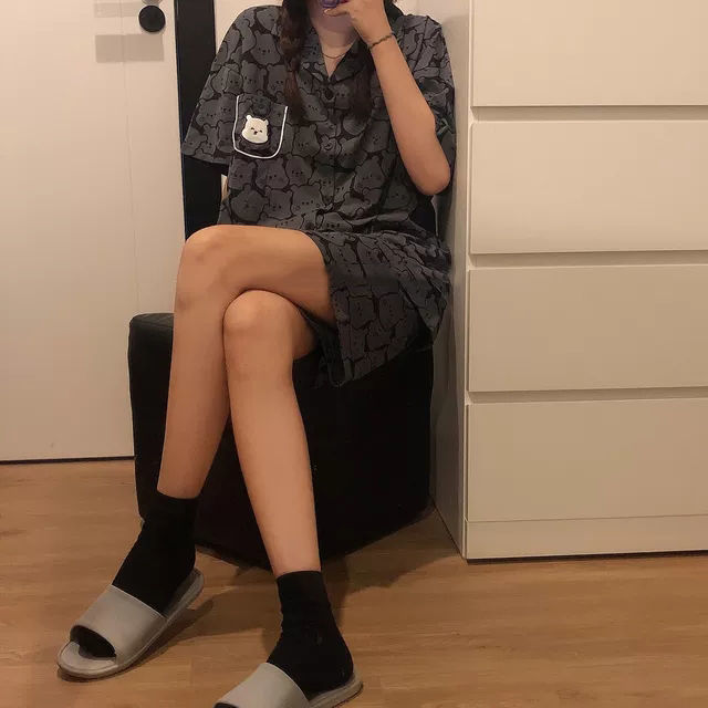 Pijamas de dibujos animados japoneses de verano para mujer oso dulce lindo pantalones cortos de manga corta de dos piezas para el hogar entrega de una pieza para mujer