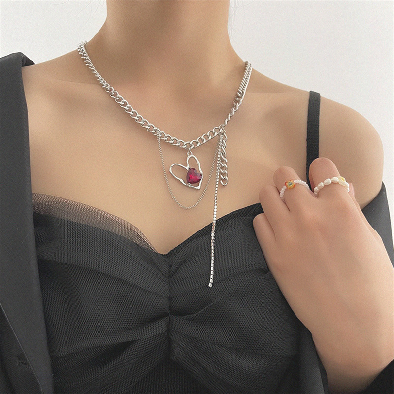 Collier à pompon en forme de cœur rubis Niche Design, inaltérable, style simple et élégant, boucles d'oreilles tendance, légères et luxueuses._voghion.com