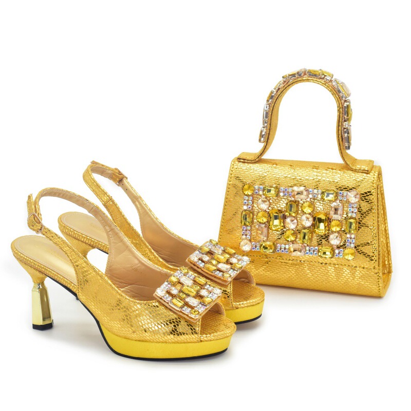 Cross-Border New Italian Fashion Design Rhinestone Peep-Toe High Heels with Evening Bag Set Cross-Border New Italian Fashion Design Rhinestone Peep-Toe High Heels with Evening Bag Set