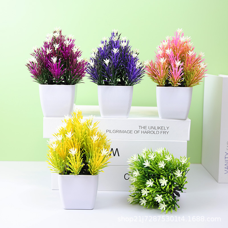Simulated Flowers,Fake Green Plants,Bonsai,Mini Snowflake Pine Floral Ornaments,Home Living Room Desktop,Small Potted Plant Decorations