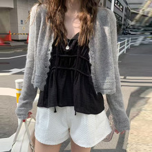韩国chic气质敲温柔~袖口花纹镂空设计花瓣针织衫毛开衫衣女装