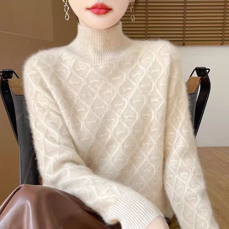 羊绒毛衣女半高领打底衫25秋冬新款修身针织内搭菱形加厚宽松上衣|undefined