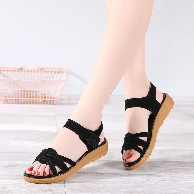 2026 nuevo verano de sandalias de tejido ligero y cómodo antideslizante superficial velcro para mujeres sandalias de estilo romano