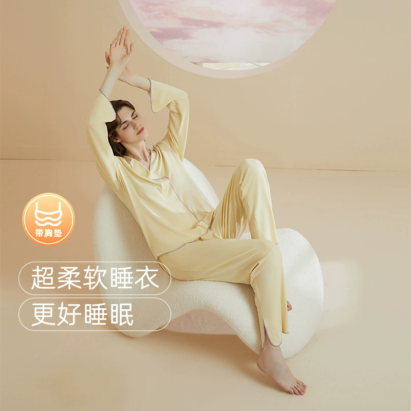 Оврио с нагрудным ковриком пижамы для женщин весной и осенью свободные с длинными рукавами