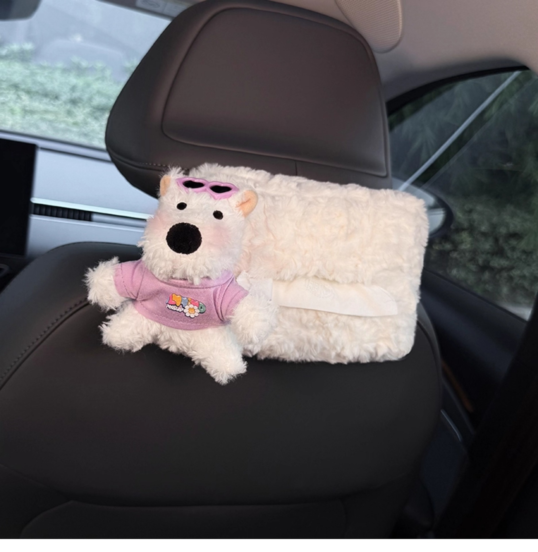 Cute West Highland Car Tissue Box, 2025 New Model, Hanging on the Rear Headrest of the Car, High-End Style for Women