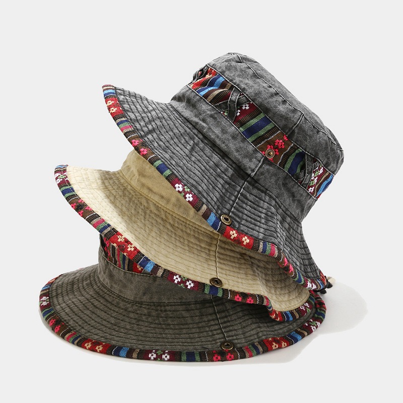 1294g Weight Unisex Ethnic Style Geometric Wide Eaves Bucket Hat