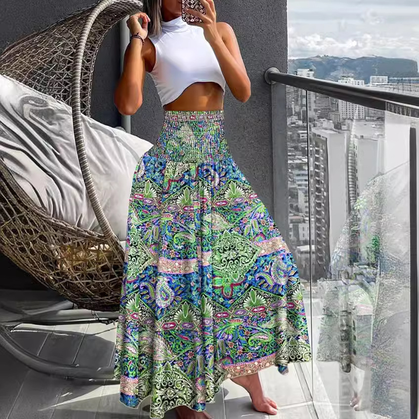 2024 cross-border foreign trade European and American women's summer new half-length holiday casual skirt floral skirt women's clothing