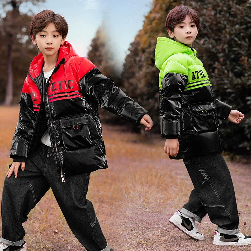 Children's down jacket, long flower boy costume, warm jeans, uniform, mid-length, Korean style, children's clothing, for teenagers