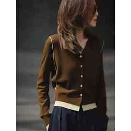 早春新款氛围感穿搭针织开衫女时尚高级感美拉德V领显瘦外套上