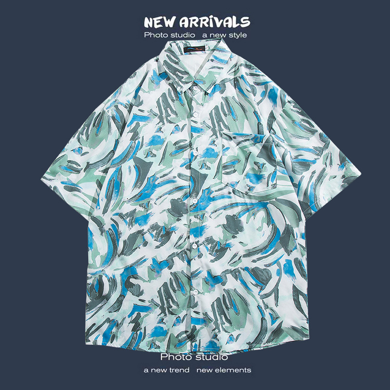 Camisa floral de manga corta Estilo de Hong Kong estilo retro de vetiver Estilo coreano moda guapo camisa de hombres y mujeres de moda y top de hadas