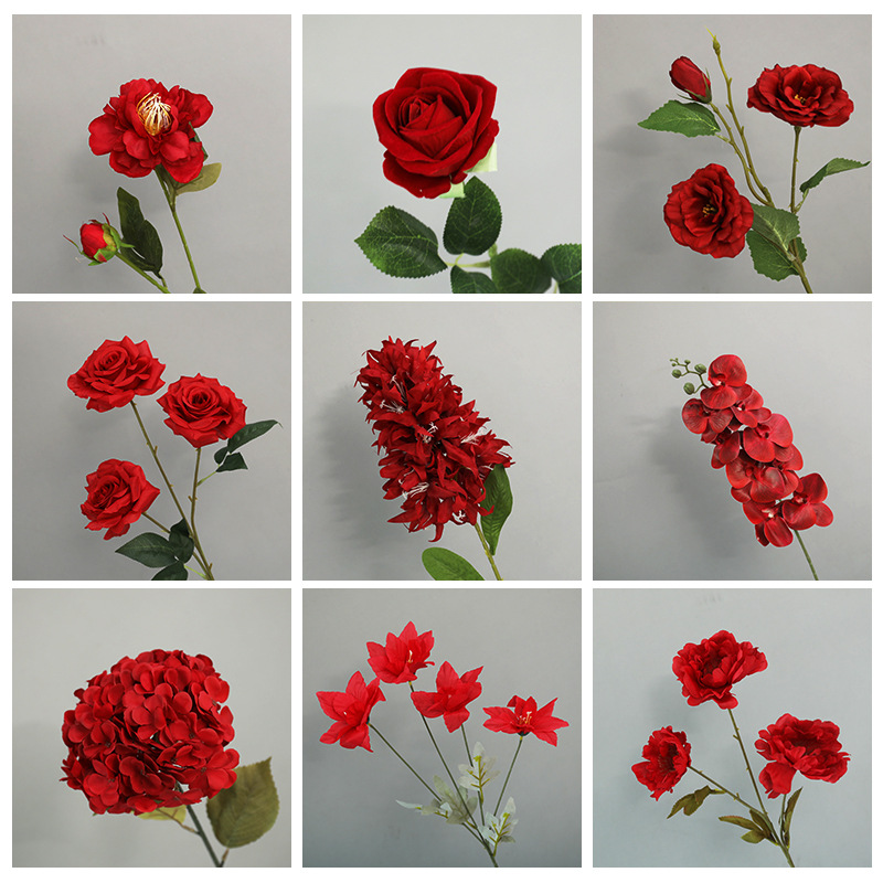 红色仿真花婚庆用花婚礼仿真花牡丹花假花红色系仿真花花艺批发