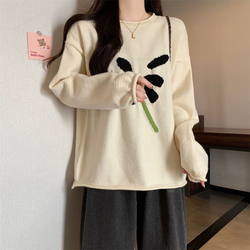 早秋慵懒风韩系复古提花卷边针织2025学院风新款宽松上衣女外穿潮|undefined