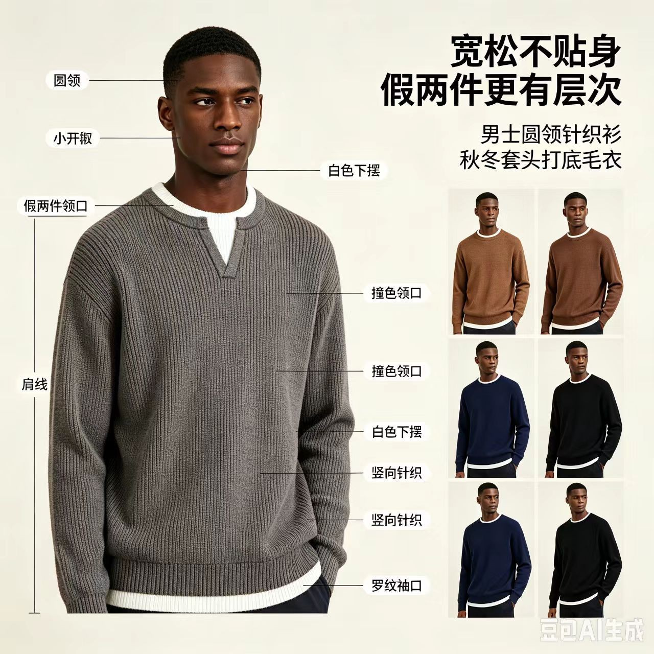 Suéter de Punto Falso Dos Piezas para Hombre de Acrílico Térmico para Ocio image 3