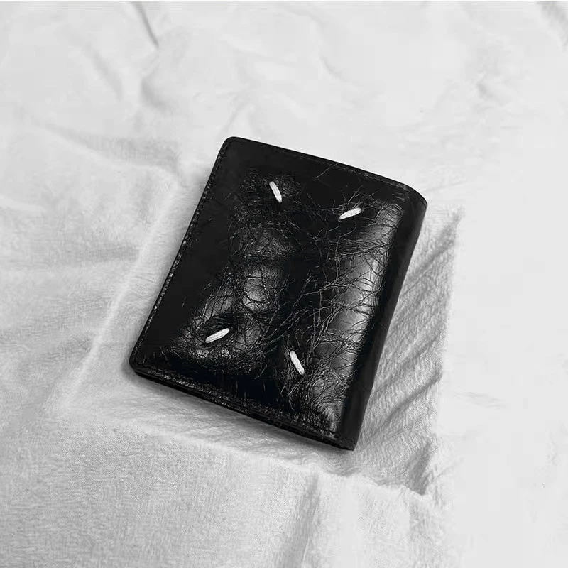 PYC 21ss классический кошелек из воловьей кожи первого слоя, масляный воск, мужской и женский черный кошелек с четырьмя точками строчки, натуральная сумка-пикап