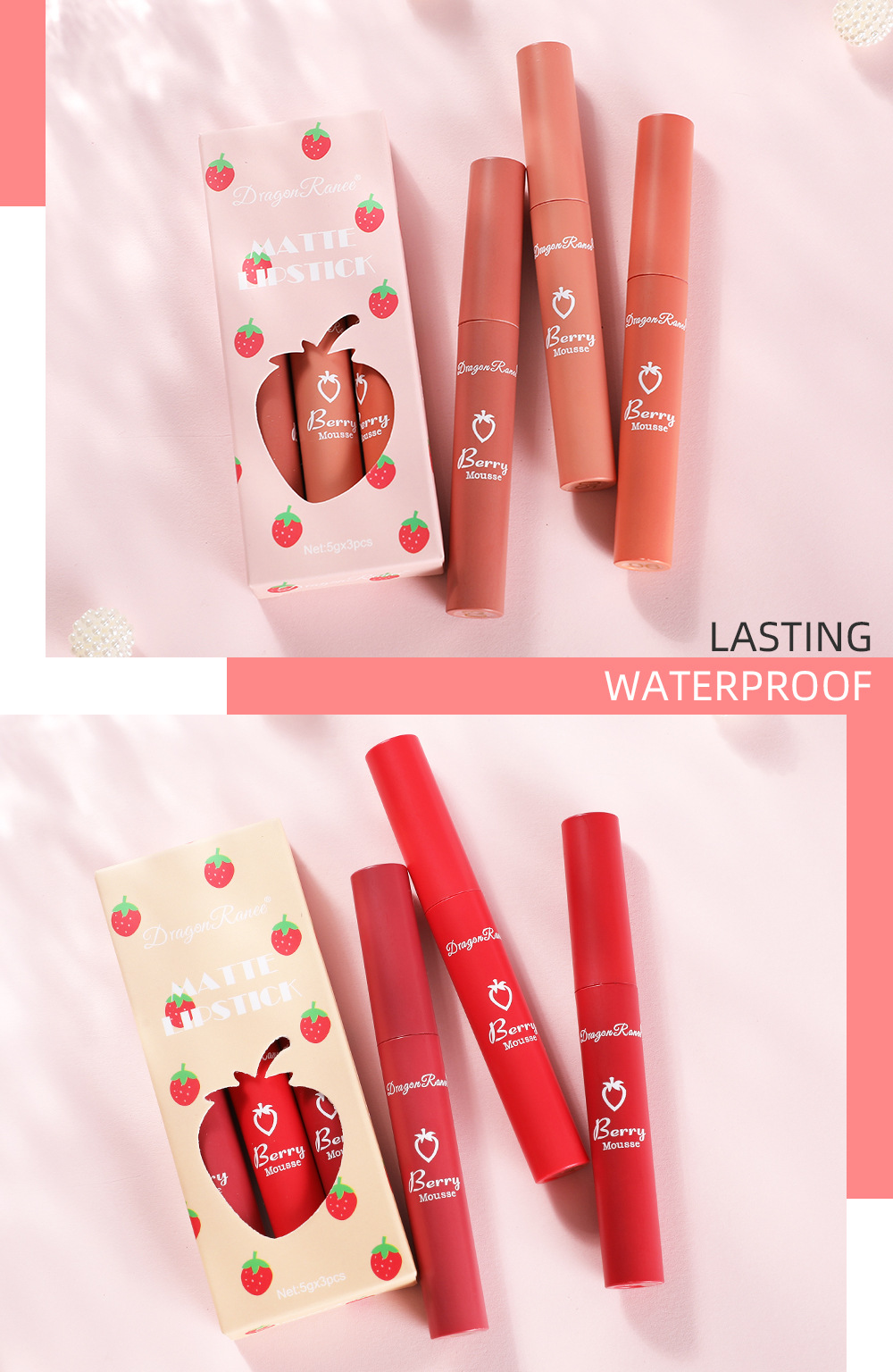Lipstick, letter, Strawberry Pattern Lipstick Letter Strawberry Plastic Lip Glaze