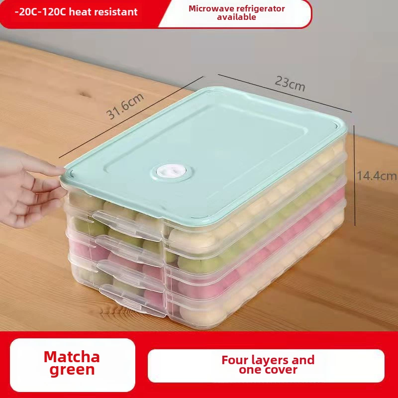 Dumpling storage box, multi‑layer freezer container, food‑grade PP, stackable 35×25×5 cm