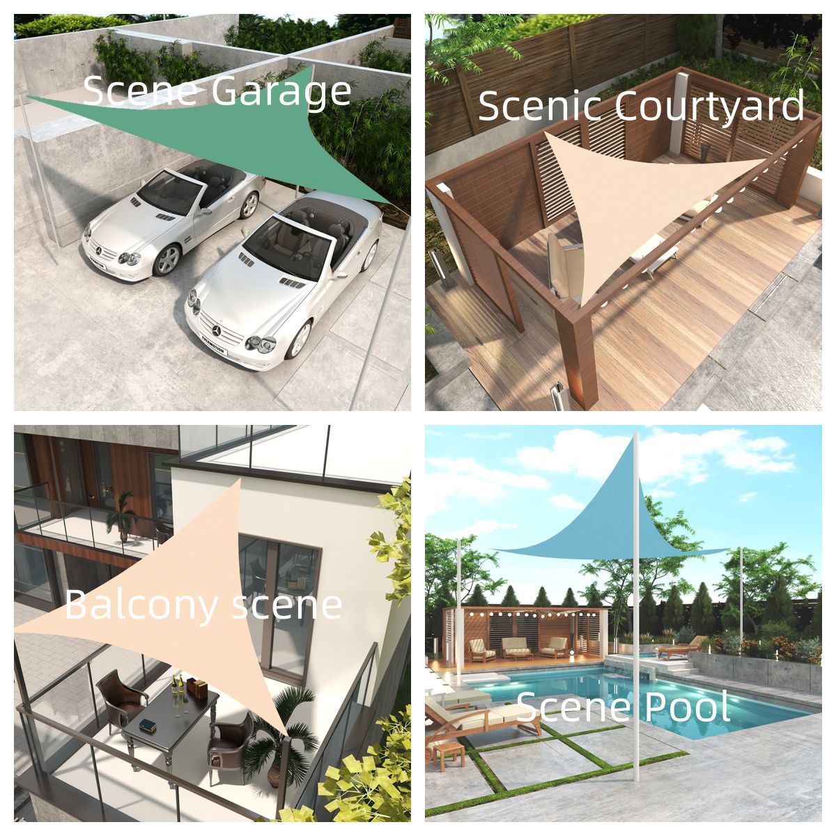 210D Triangular Sunshade Sail Canopy for Courtyard, Swimming Pool, Balcony, Sunshade Tent, Rain Shelter, Decorative Commercial Art Canopy