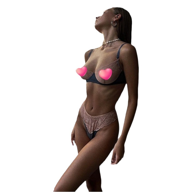 Transfronterizo nuevo comercio exterior color a juego de encaje malla sexy traje de una sola capa perspectiva sexy conjunto de dos piezas ventas directas de fábrica