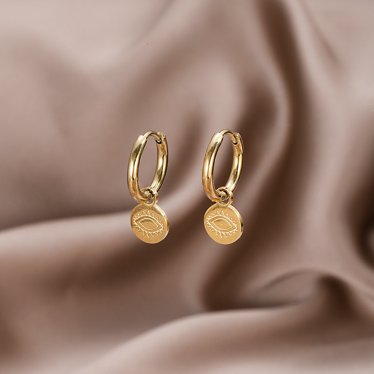 1 Pair Simple Style Solid Color Plating Stainless Steel Gold Plated Earrings display picture 1