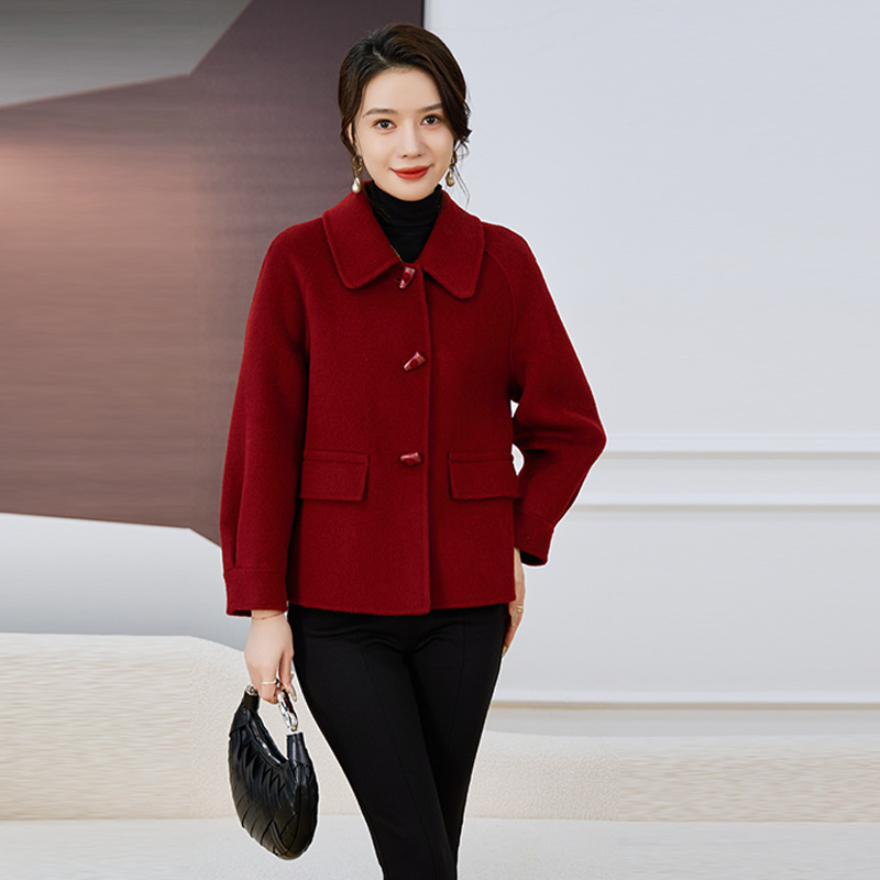 양면 트위드 쇼트 코트 기질 모직 새로운 가을과 겨울 2024 새로운 폭발 작은 기질