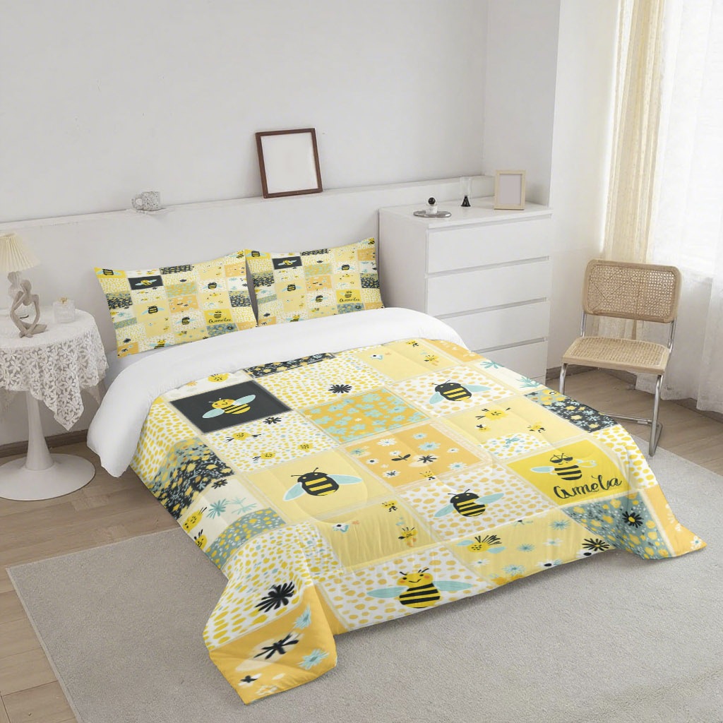 TEMU / JIT dibujos animados adorables abejas 3D impresión digital 180gms conjunto de edredón para diseñar