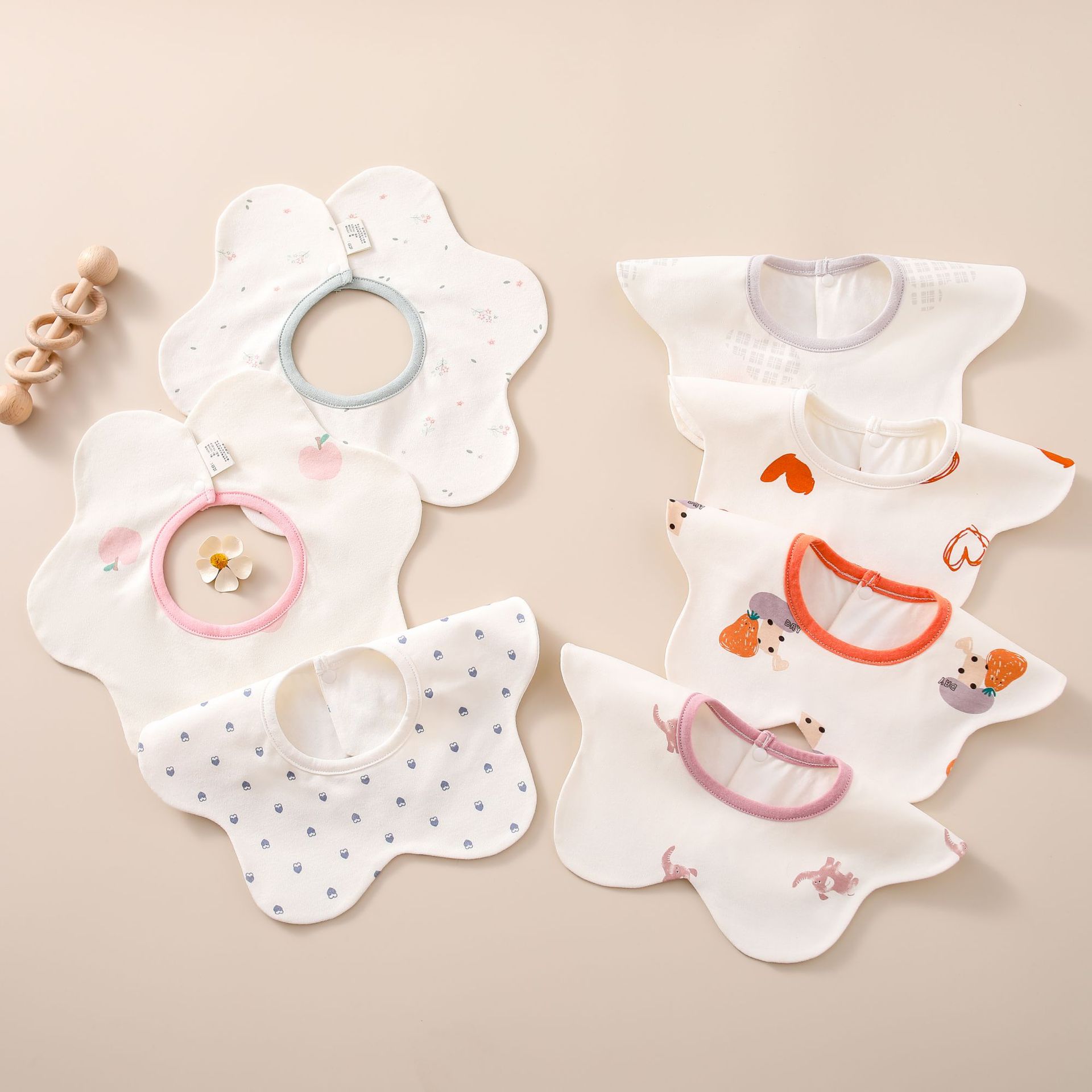 New baby bib baby TPU Waterproof pure cotton saliva towel newborn saliva towel 360 degrees rotatable