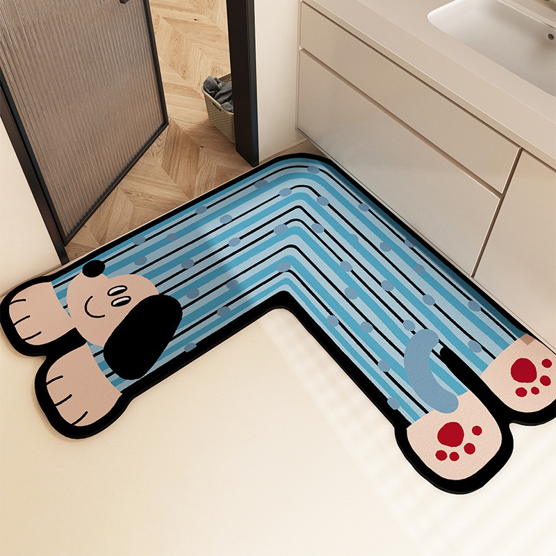 L-shaped Diatomaceous Earth Bathroom Mat Water Absorbent Non Slip_voghion.com