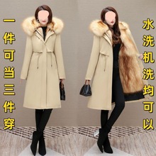狐狸毛皮草加绒海宁派克服女可拆卸加厚羽绒皮毛一体仿妈妈装长款