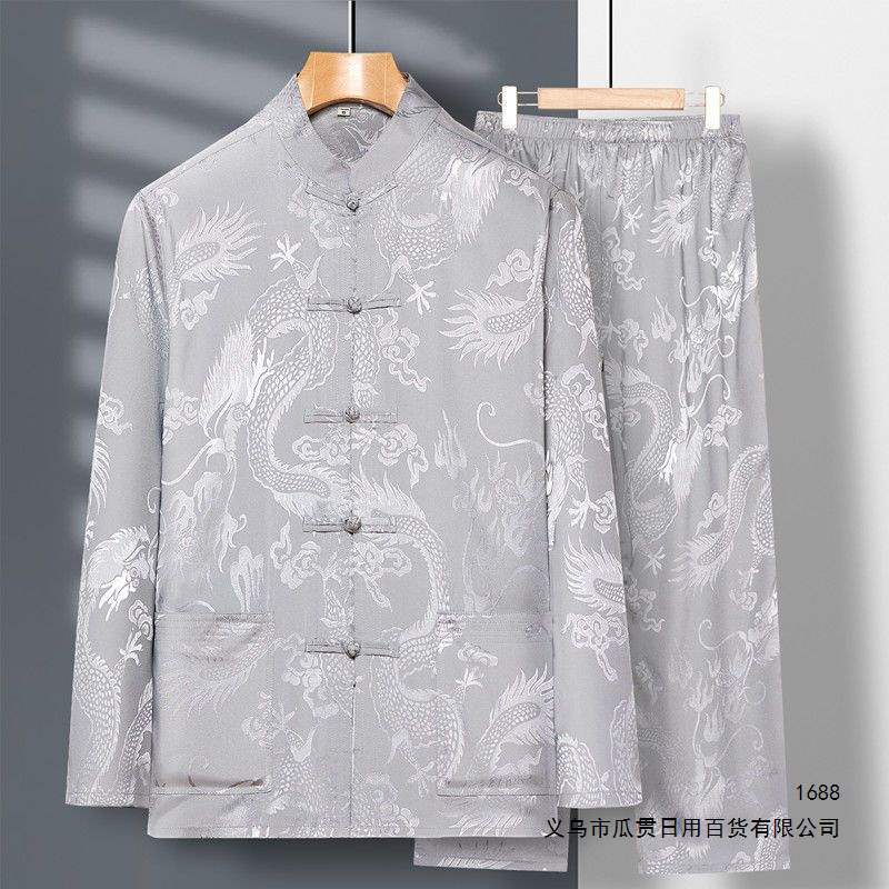 Spring/Summer Men's Tang Suit Long-Sleeved Suit Stand Collar Dad Suit Chinese Style Plus Size Shirt Jacket