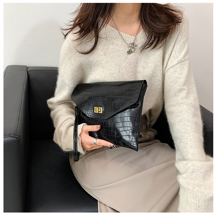 New Crocodile Pattern Clutch Korean Style Mens and Womens Handbags Casual Envelope Bag Patent Leather Bags File Bag Trendy Clutchpicture13