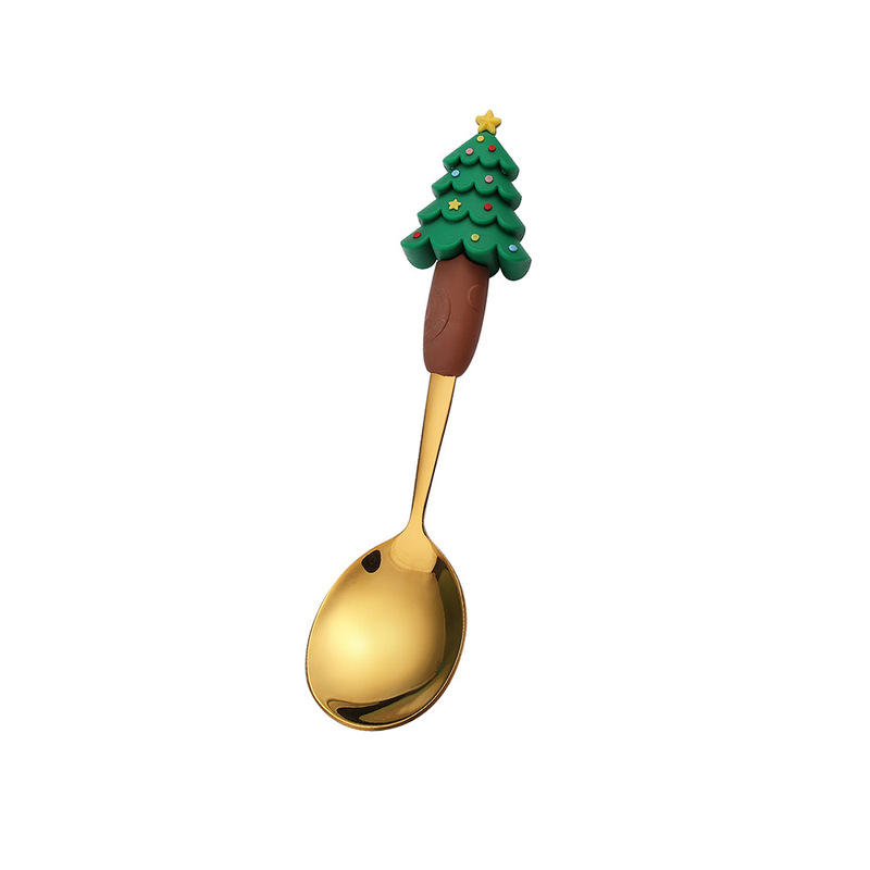 新しいクリスマス人形スプーンとフォークかわいい楽しいサンタクロースクリスマスツリーゴールデンクリスマスフォークとスプーン食器セット|undefined