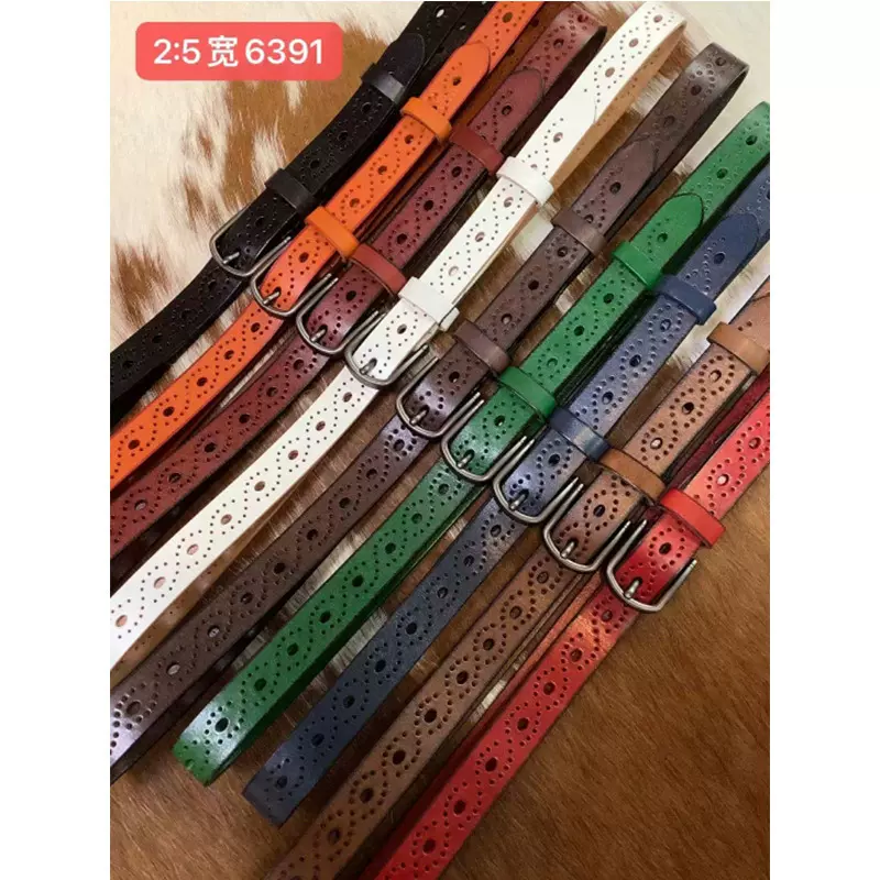 女式头层牛皮腰带,6391#2.5宽植鞣革复古牛皮皮带批发