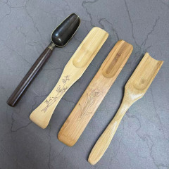 竹木茶勺茶匙取茶器茶叶铲子取茶勺鱼尾造型兰花纹路茶具配件