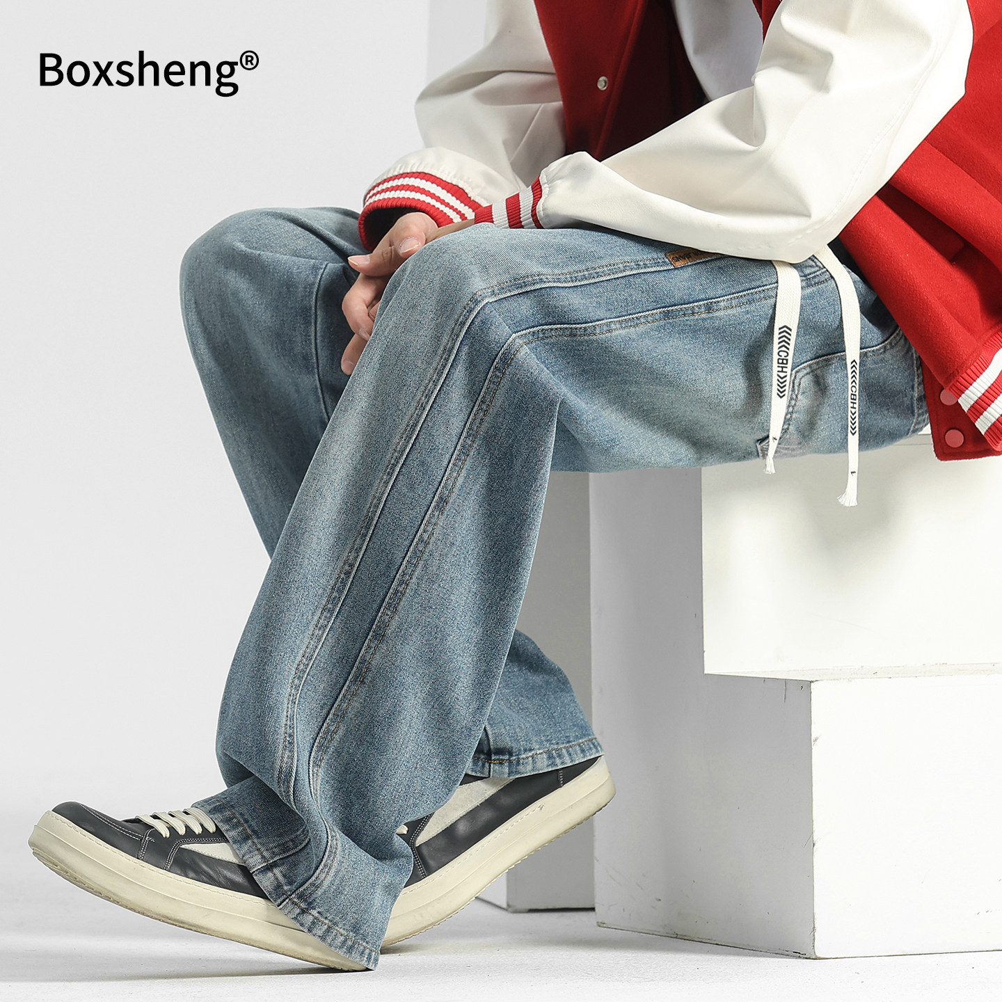 Men's Retro Washed Straight Leg Jeans for Spring and Autumn, Casual Pants, Wide Leg Sweatpants, Men's Pants