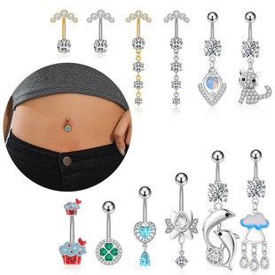 Cross-border e-commerce new zircon navel nail oil-wiping navel ring stainless steel navel ring puncture jewelry online wholesale