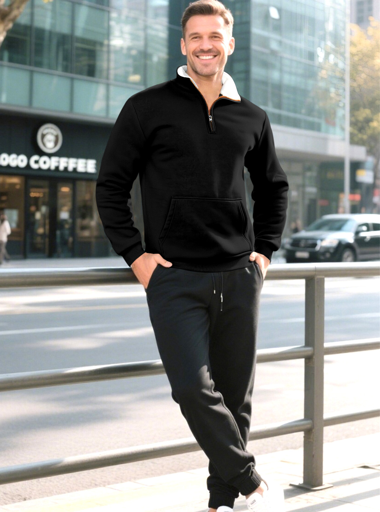 Nuevo cross-border hombre estilo de moda callejera estilo encapuchado otoño invierno contraste cremallera retro camiseta casual hombre