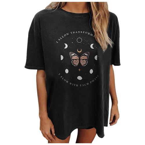 Planet loose T-shirt European and American new style 2025 printed casual
