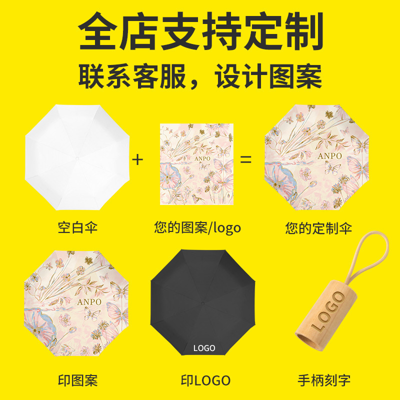 haru自在小鱼仔太阳伞小巧防晒防紫外线女黑胶晴雨伞两用自动遮阳|undefined