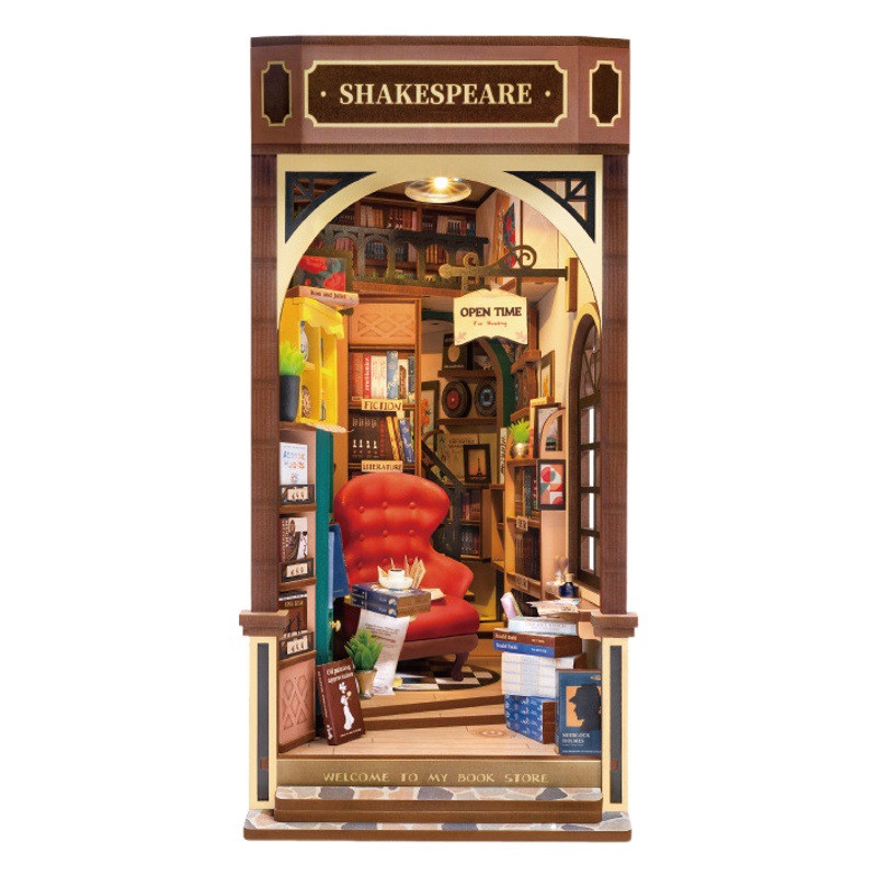 Ruolai luz picking librería libro soporte 3D rompecabezas tridimensional miniatura DIY cabaña madera ensamblada modelo casa bloques de construcción Juguetes