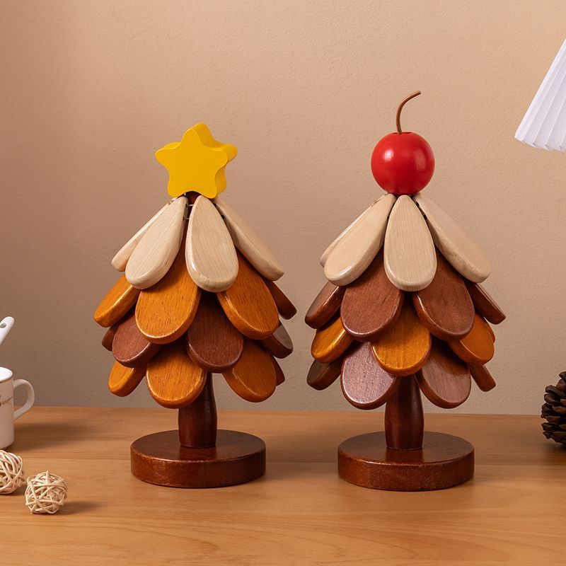 High-End Christmas Tree Insulation Mat, Table Decoration, Creative Tree Solid Wood Anti-Scalding Pot Mat, Christmas Gift